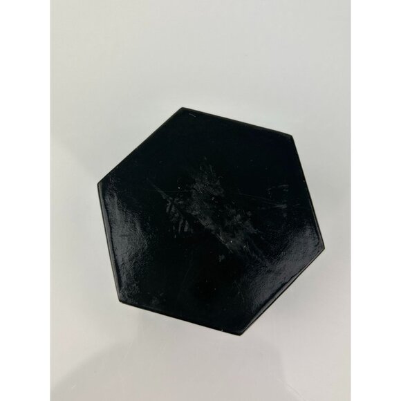 Artist Signed Russian Black Lacquer Trinket Box Hexagon Boy Donkey Pony READ - Picture 13 of 15